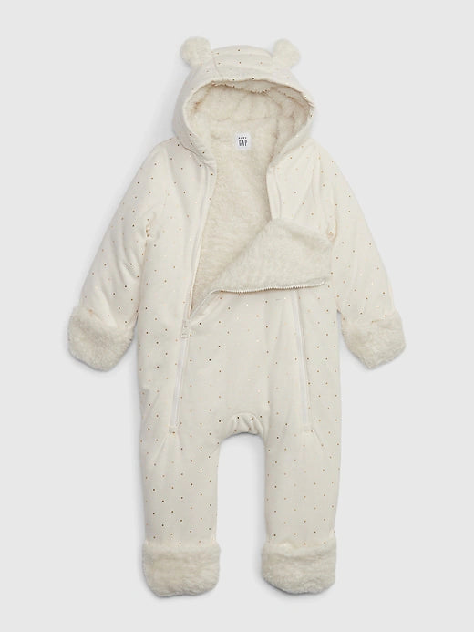 Baby Cotton Sherpa Lining Hoodie Overall Double Zipper One-Piece