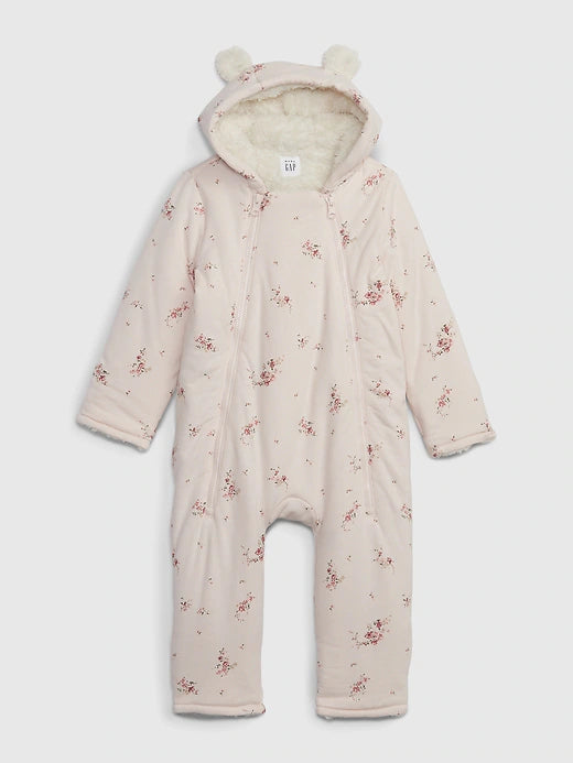 Baby Cotton Sherpa Lining Hoodie Overall Double Zipper One-Piece