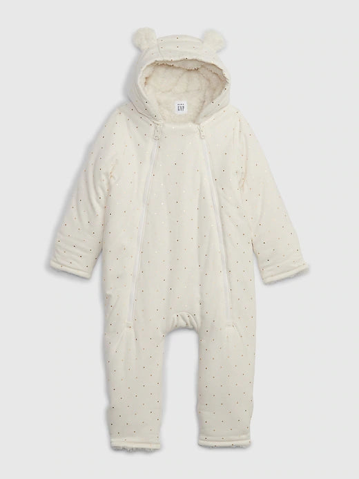 Baby Cotton Sherpa Lining Hoodie Overall Double Zipper One-Piece