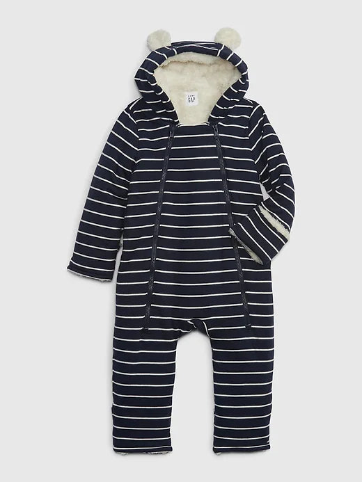 Baby Cotton Sherpa Lining Hoodie Overall Double Zipper One-Piece